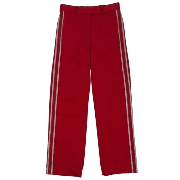 ADAPTATION Red Wool Metallic Side Striped Tailored Trousers Pants Size 24 NWOT - Picture 1 of 16